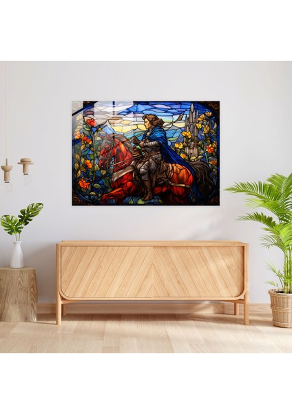 Ortaçağ Şövalye Cam Tablo - Ortaçağ Modern Sanat Şövalye Duvar Dekorasyonu fiyatları