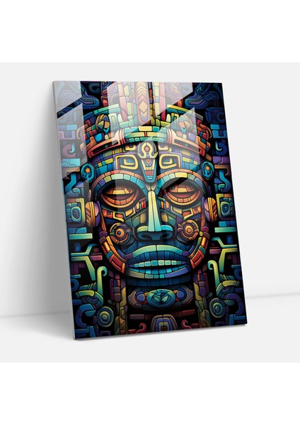 Modern Maya Savaşçı Cam Tablosu - Maya Büyüleyici Sanat Eseri Çağdaş Tasarım Maya Ev Dekorasyonu
