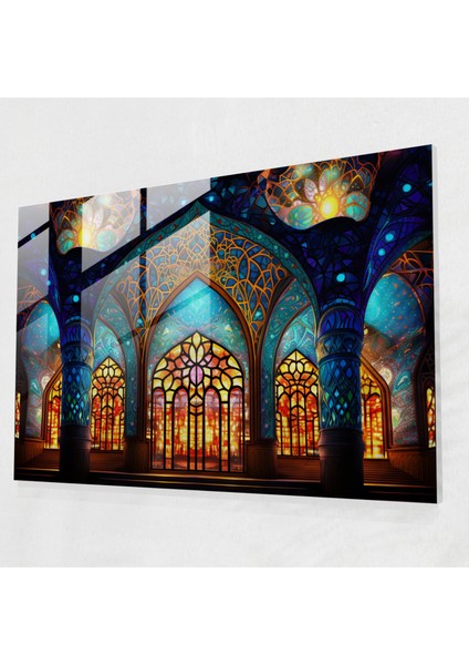 Mozaik Cam Tablo - Canlı Kaleydoskop - Cami Mozaik Desen Modern Sanat Canlı Renkler