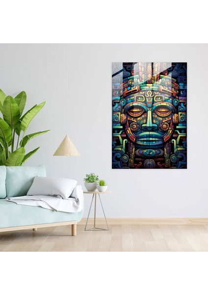 Modern Maya Savaşçı Cam Tablosu - Maya Büyüleyici Sanat Eseri Çağdaş Tasarım Maya Ev Dekorasyonu fiyatları