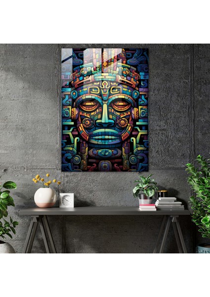 Modern Maya Savaşçı Cam Tablosu - Maya Büyüleyici Sanat Eseri Çağdaş Tasarım Maya Ev Dekorasyonu modelleri