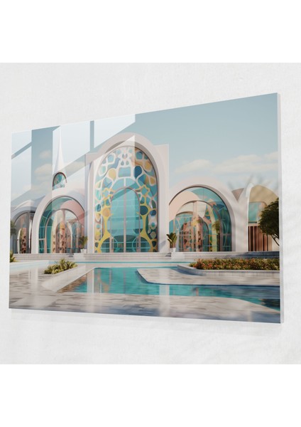 Geometrik Cam Baskılı Cami - Cami Cam Duvar Sanatı Modern Cam Baskı