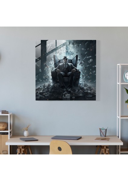 Özgürleştirici Yansımalar - Cam Tablo Paramparça Taht Üzerindeki Mafya Patronu - Sürreal Duvar Dekorasyonu - Ev Dekorasyonu Cam Sanat Duvar Dekoru Cam Tablolar modelleri