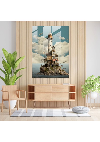Masalsı Deniz Feneri Cam Tablo - Deniz Feneri Cam Sanatı Duvar Dekorasyonu fiyatları