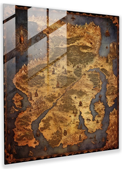 Haritacının Arayışı: Ortaçağ Harita Cam Tablosu - Detaylı Dünya Duvar Sanatı