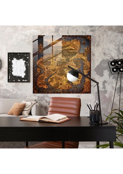 Haritacının Arayışı: Ortaçağ Harita Cam Tablosu - Detaylı Dünya Duvar Sanatı fiyatları