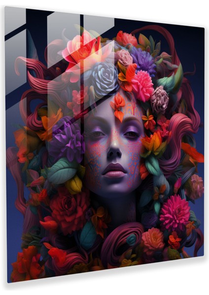 Medusa Çiçekli Cam Tablo Baskısı - Medusa Cam Sanatı Canlı Çiçekler Modern Sanat