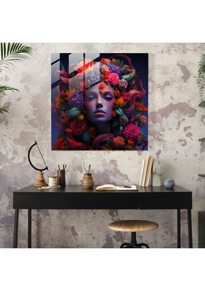 Medusa Çiçekli Cam Tablo Baskısı - Medusa Cam Sanatı Canlı Çiçekler Modern Sanat fiyatları
