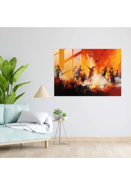 Taş Devri Cam Tablosu: Soyut Akrilik Boyama - Ev Dekorasyonu Için Taş Devri Temalı Cam Tablo fiyatları