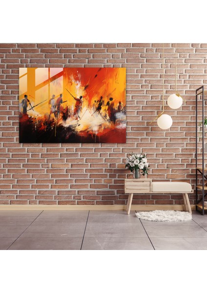 Taş Devri Cam Tablosu: Soyut Akrilik Boyama - Ev Dekorasyonu Için Taş Devri Temalı Cam Tablo modelleri