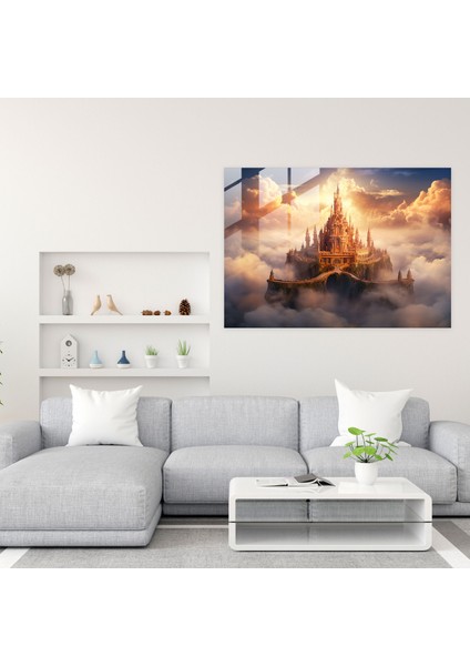 Uçan Kale Cam Tablo - Ortaçağ Ev Dekorasyonu Cam Duvar Sanatı fiyatları