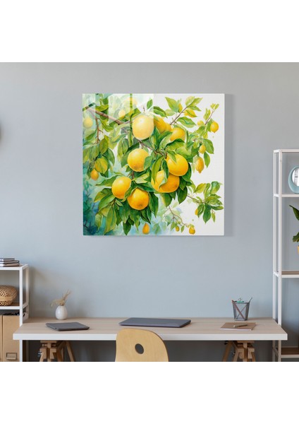 Limon Ağacı Suluboya Cam Tablo - Modern Sanat Cam Duvar Sanatı fiyatları