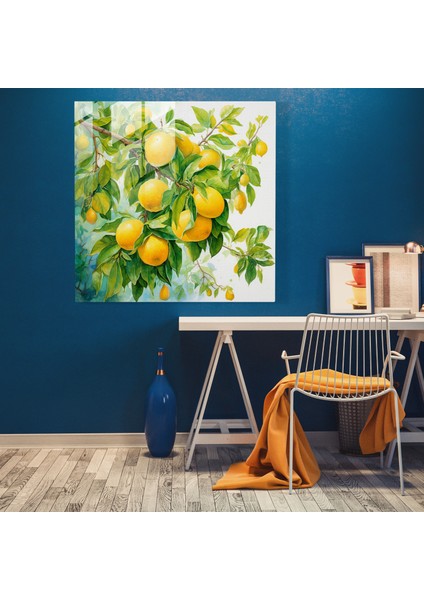 Limon Ağacı Suluboya Cam Tablo - Modern Sanat Cam Duvar Sanatı modelleri