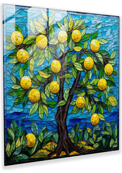 Mozayik Limon Ağacı Cam Tablosu - Duvar Dekorasyonu Canlı Kompozisyon