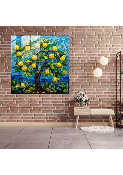Mozayik Limon Ağacı Cam Tablosu - Duvar Dekorasyonu Canlı Kompozisyon fiyatları