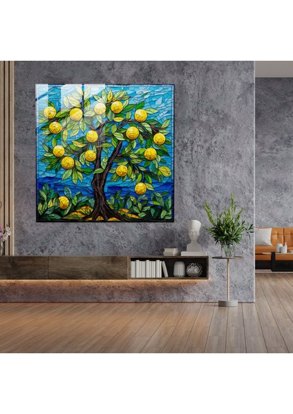 Mozayik Limon Ağacı Cam Tablosu - Duvar Dekorasyonu Canlı Kompozisyon modelleri