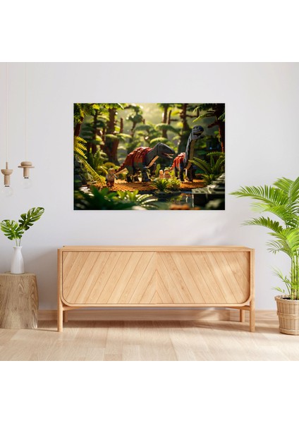 LEGO Dinozor Cam Tablo - Ev Dekorasyonu Tarihöncesi Manzara Cam Sanatı modelleri