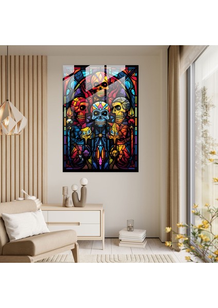 Los Muertos Modern Sanat - Los Muertos Cam Sanatı Cam Duvar Sanatı Vitray Esintili modelleri