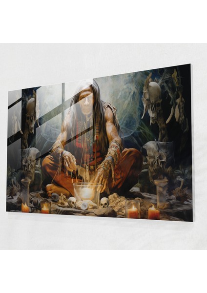 Büyüleyici Mezolitik Şaman Cam Tablo - Mezolitik Modern Sanat Duvar Dekorasyonu