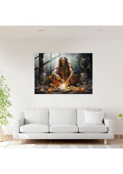 Büyüleyici Mezolitik Şaman Cam Tablo - Mezolitik Modern Sanat Duvar Dekorasyonu fiyatları