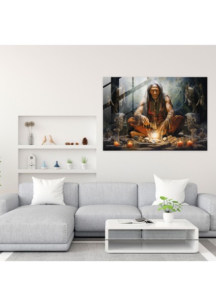 Büyüleyici Mezolitik Şaman Cam Tablo - Mezolitik Modern Sanat Duvar Dekorasyonu modelleri
