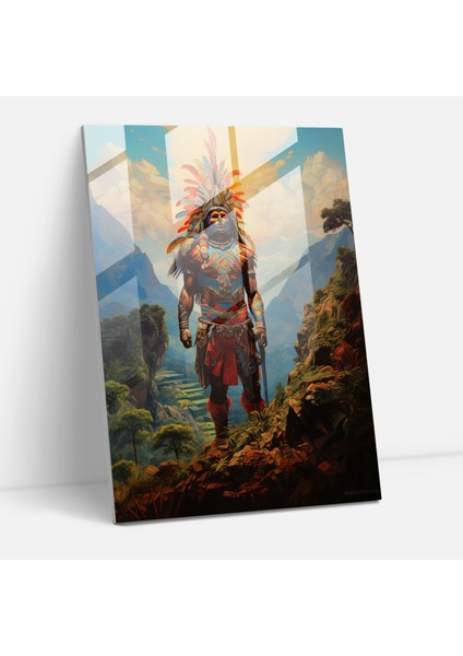 Inka Medeniyeti Cam Tablosu - Mayalı El Boyama Cam Tablo Ev Dekorasyonu