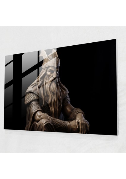 Efsanevi Cam Duvar Sanatı - Şık Odin - Efsane Minimalist Heykel Kuzey Tanrısı Duvar Dekorasyonu