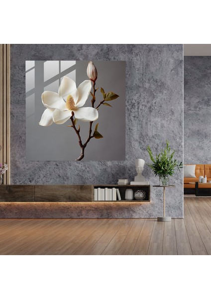 Zarif Güzellik - Magnolia Gerçekçi Fotoğrafçılık Ev Dekorasyonu Cam Tablo Baskı modelleri