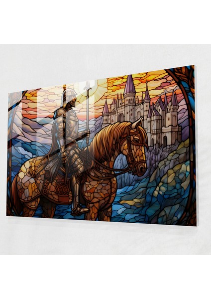 Ortaçağ Şövalye Cam Tablo - Ortaçağ Parlayan Zırh Şövalye Duvar Dekorasyonu