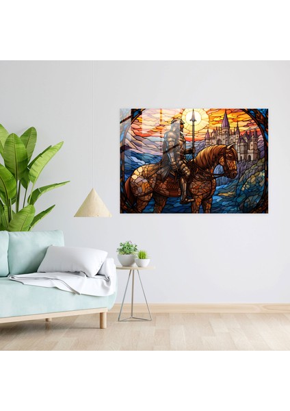 Ortaçağ Şövalye Cam Tablo - Ortaçağ Parlayan Zırh Şövalye Duvar Dekorasyonu fiyatları