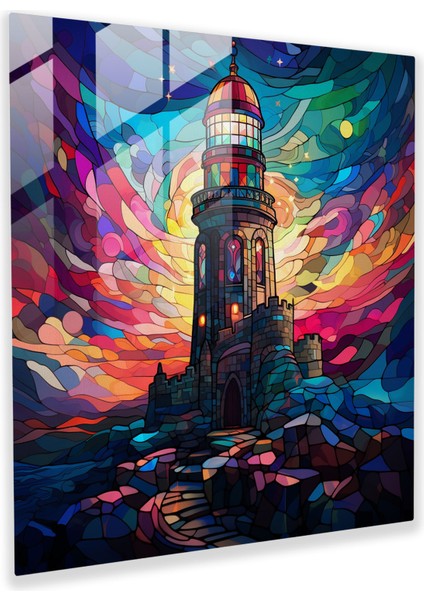 Kız Kulesi Vitray Baskı - Kız Kulesi Cam Duvar Sanatı Geometrik Desenler Canlı Renkler