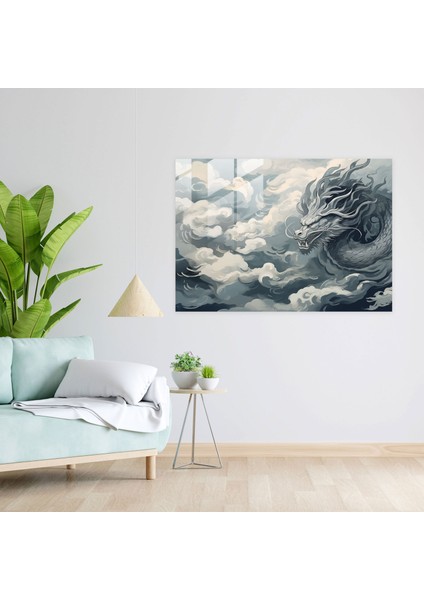 Mitoloji Cam Tablosu: Alevli Ejderha - Mitoloji Cam Tablo Ejderha Minimalist Çizgi Sanatı fiyatları