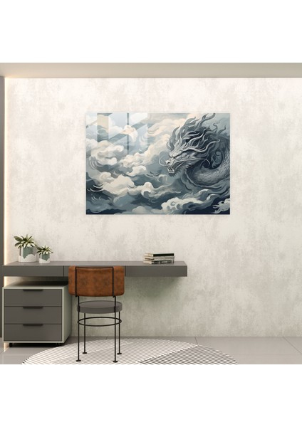 Mitoloji Cam Tablosu: Alevli Ejderha - Mitoloji Cam Tablo Ejderha Minimalist Çizgi Sanatı modelleri