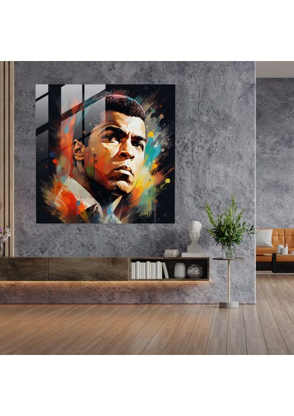 Muhammad Ali Dijital Sanat Cam Tablo - Karizmatik Duvar Dekorasyonu fiyatları