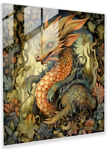 Mistik Buluşma: Ortaçağ Bestiaryo Cam Tablosu - Mitolojik Ejderha Duvar Sanatı