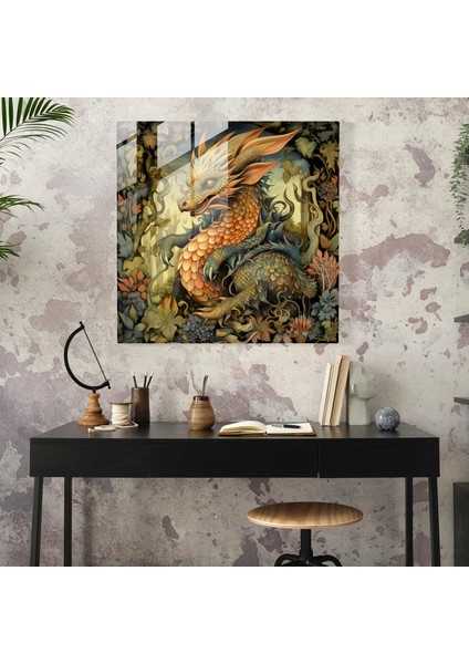 Mistik Buluşma: Ortaçağ Bestiaryo Cam Tablosu - Mitolojik Ejderha Duvar Sanatı fiyatları
