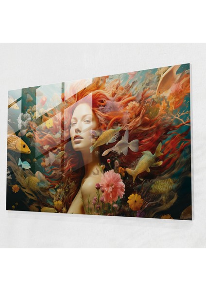 Büyüleyici Denizkızı - Mitoloji Ev Dekorasyonu Cam Tablo Sualtı Sanatı
