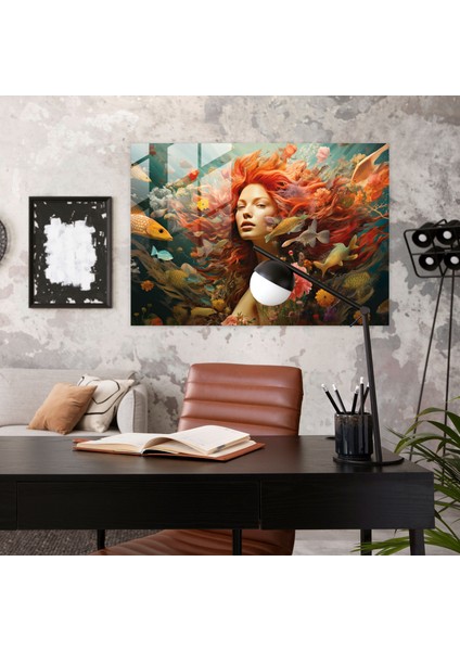 Büyüleyici Denizkızı - Mitoloji Ev Dekorasyonu Cam Tablo Sualtı Sanatı fiyatları