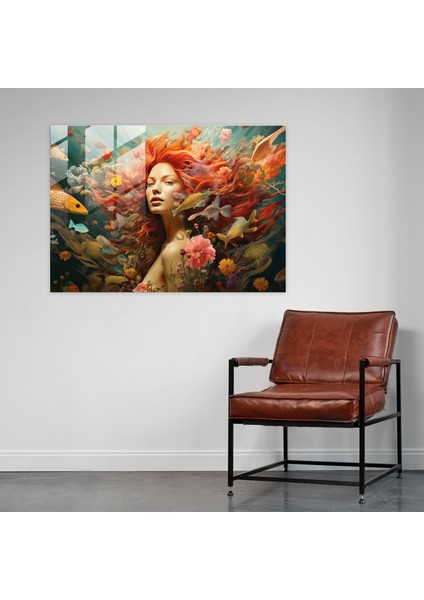 Büyüleyici Denizkızı - Mitoloji Ev Dekorasyonu Cam Tablo Sualtı Sanatı modelleri