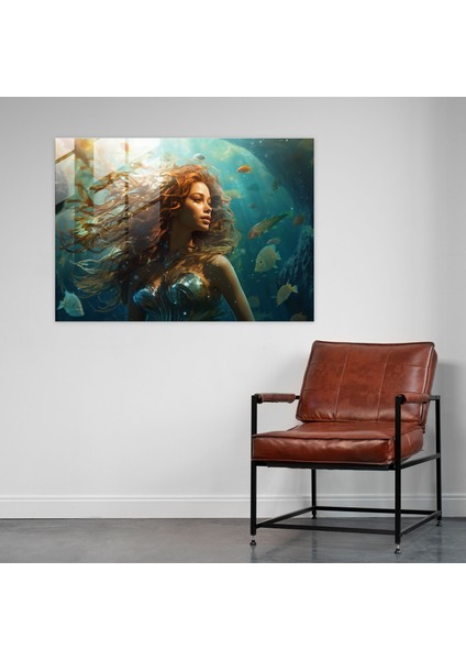 Mitoloji Cam Duvar Sanatı - Denizkızı Sualtı - Mitoloji Duvar Dekorasyonu Denizkızı Cam Tablo Modern Sanat fiyatları