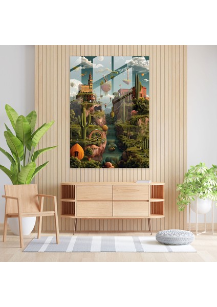 Frida Kahlo Tarzı Modern Sanat - Frida Kahlo Eserleri Frida Kahlo Tarzı Sürrealist Manzara Cam Tablo modelleri