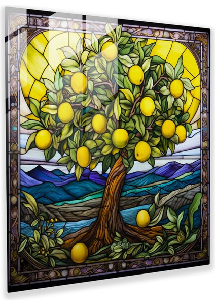 Limon Ağacı Stained Glass Kanvas Tablo - Cennet Bahçesi Temalı Duvar Dekorasyonu