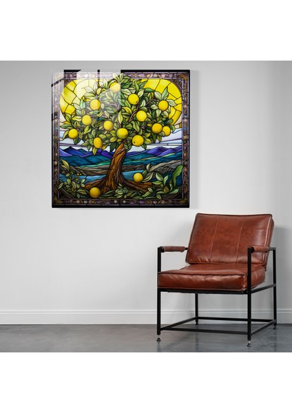 Limon Ağacı Stained Glass Kanvas Tablo - Cennet Bahçesi Temalı Duvar Dekorasyonu fiyatları