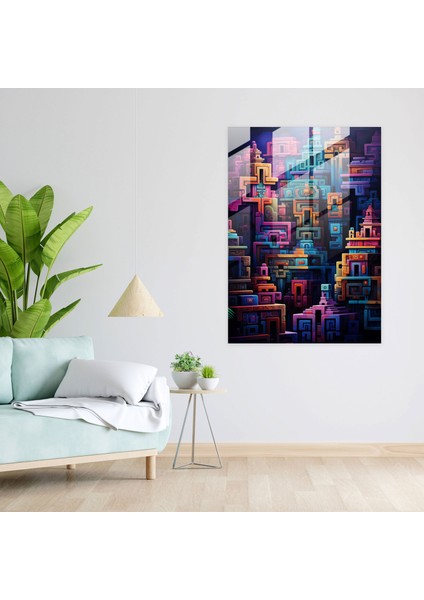 Inka Medeniyeti Geometrik Cam Tablo - Maya Ev Dekorasyonu Duvar Dekorasyonu Cam Tablo modelleri