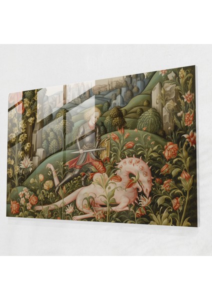 Ortaçağ Şövalye Cam Tablo - Ortaçağ Cam Duvar Sanatı Şövalye Bolca Manzara