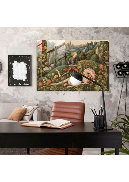 Ortaçağ Şövalye Cam Tablo - Ortaçağ Cam Duvar Sanatı Şövalye Bolca Manzara fiyatları