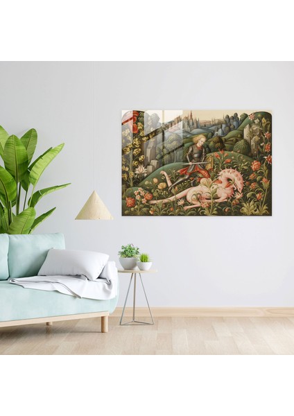 Ortaçağ Şövalye Cam Tablo - Ortaçağ Cam Duvar Sanatı Şövalye Bolca Manzara modelleri