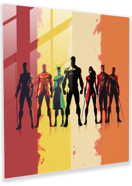 Marvel Silüet Imzalı Renkli Cam Tablo - Süperkahramanlar Canlı Arka Plan Modern Sanat