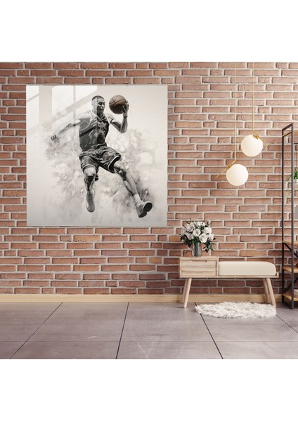 Nba Gerçekçi Kömür Cam Tablo - Nba Gerçekçi Kömür Çizimi Modern Sanat Duvar Dekorasyonu fiyatları