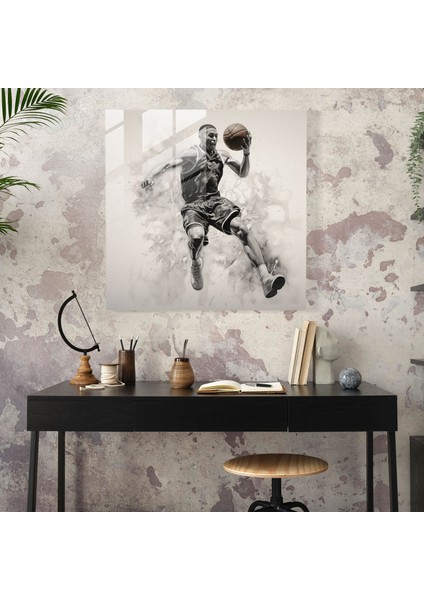 Nba Gerçekçi Kömür Cam Tablo - Nba Gerçekçi Kömür Çizimi Modern Sanat Duvar Dekorasyonu modelleri